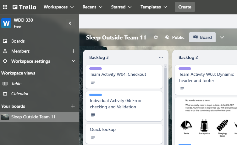 Trello Board Screenshot