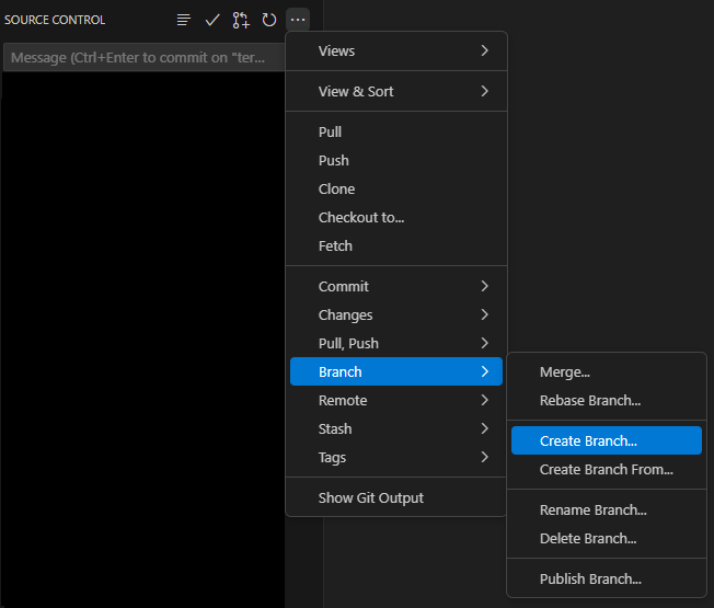 VS Code Create New Branch